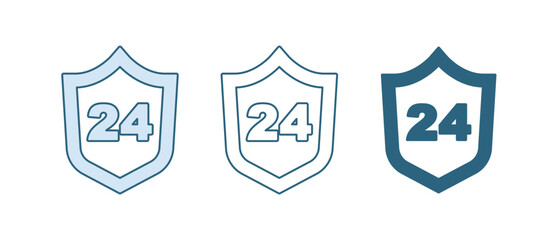 Fototapete - Blue Telephone 24 hours support icon isolated on white background. All-day customer support call-center. Full time call services. Vector