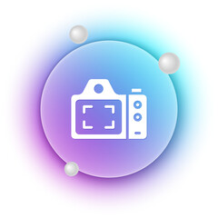 Poster - White Photo camera icon isolated on white background. Foto camera. Digital photography. Blue and purple gradient circle background. Vector