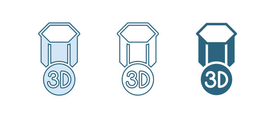 Poster - Blue 3D printer icon isolated on white background. 3d printing. Vector