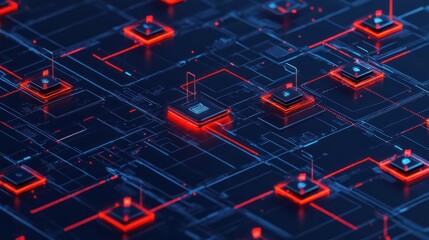 Poster - Abstract digital network glowing red and blue data flow