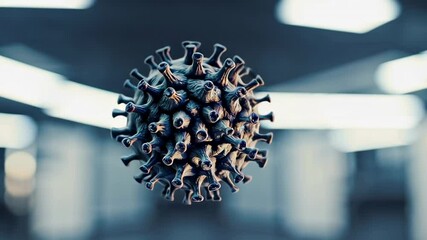 Aufkleber - Microscopic visualization revealing coronavirus pandemic pathogen drifting against soft focus medical research environment, highlighting infectious disease exploration and scientific analysis