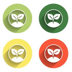 Poster - Set Sprout icon isolated with long shadow background. Seed and seedling. Leaves sign. Leaf nature. Color circle button. Vector