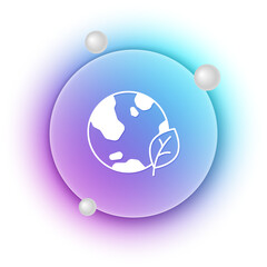 Poster - White Earth globe and leaf icon isolated on white background. World or Earth sign. Geometric shapes. Environmental concept. Blue and purple gradient circle background. Vector