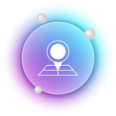 Poster - White Folded map with location marker icon isolated on white background. Blue and purple gradient circle background. Vector
