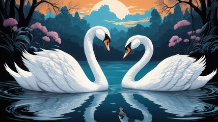 Naklejka na meble Solar and Lunar Swans, Elegance in Balance