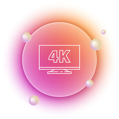Poster - White Screen tv with 4k Ultra HD video technology icon isolated on white background. Orange and pink gradient circle background. Vector