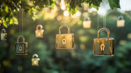 Poster - Data security and privacy symbolized by hanging padlocks