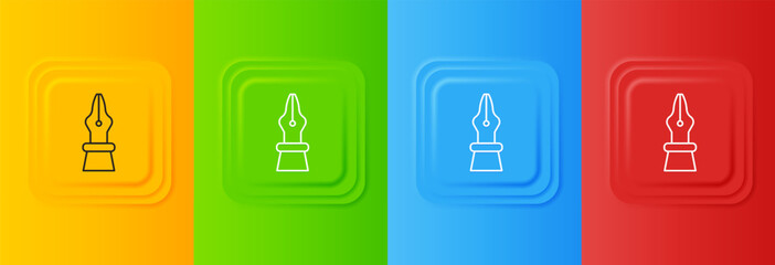 Aufkleber - White Fountain pen nib icon isolated on colorful background. Pen tool sign. Set icons in square buttons. Vector