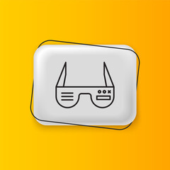 Aufkleber - Black Smart glasses mounted on spectacles icon isolated on yellow background. Wearable electronics smart glasses with camera and display. Silver rectangle button. Vector