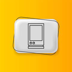 Poster - Black Voice assistant icon isolated on yellow background. Voice control user interface smart speaker. Silver rectangle button. Vector