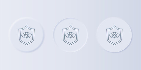 Poster - Grey Shield eye scan icon isolated on grey background. Scanning eye. Security check symbol. Cyber eye sign. Set icons in square buttons. Vector