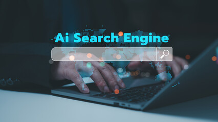 ai search engine blue digital world map unveils global data analysis intelligence for modern search