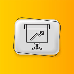 Fototapete - Black Presentation board with graph, schedule, chart, diagram, infographic, pie graph icon isolated on yellow background. Silver rectangle button. Vector