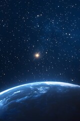 Wall Mural - Earth's curve and a bright star shine in a dark, star-studded night sky