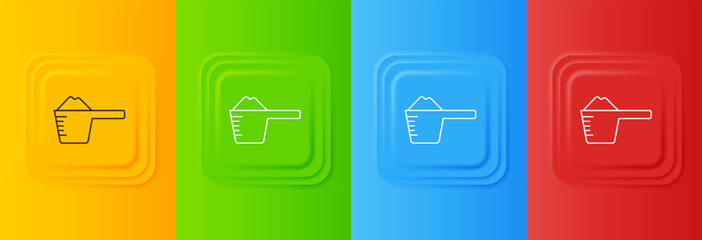 Poster - White Washing powder in a measuring cup icon isolated on colorful background. Set icons in square buttons. Vector