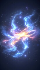 Wall Mural - Glowing nebula, blue and orange cosmic swirls with starlight