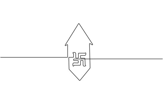 Swastika symbol-Buddhist tradition pattern  Continuous Line Illustration. Decorative elements drawn on a white background.