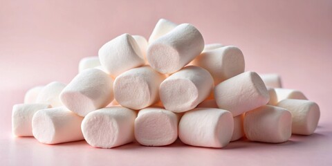 Aufkleber - A close-up of a cluster of fluffy white marshmallows piled on a pastel pink surface, creating a visually appealing and soft image.