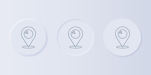 Poster - Grey Map pointer with bowling ball icon isolated on grey background. Sport equipment. Set icons in square buttons. Vector