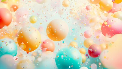 Poster - Colorful balloons and confetti floating create a festive celebration atmosphere