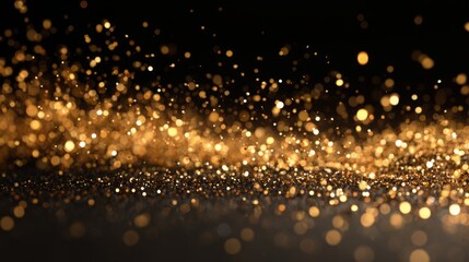 Poster - Festive golden glitter sparkles on dark background creating magical effect