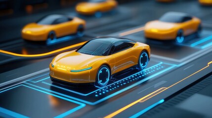 Poster - Futuristic car on digital grid