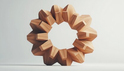 Poster - Geometric wooden sculpture with intricate patterns and clean design elements