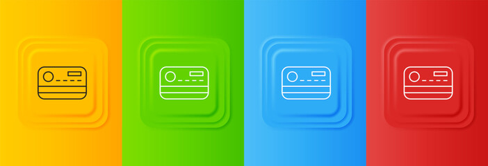 Poster - White Credit card icon isolated on colorful background. Online payment. Cash withdrawal. Financial operations. Shopping sign. Set icons in square buttons. Vector