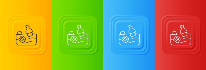 Poster - White The problem of pollution of the ocean icon isolated on colorful background. The garbage, plastic, bags on the sea. Set icons in square buttons. Vector