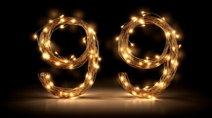Poster - Number 99 illuminated with string lights against a dark background