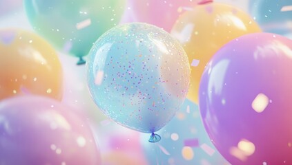 Poster - Pastel Balloons Floating Celebration Background for Birthday Party Decor