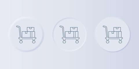 Poster - Grey Hand truck and boxes icon isolated on grey background. Dolly symbol. Set icons in square buttons. Vector