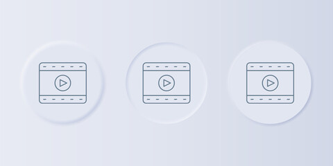 Poster - Grey Play Video icon isolated on grey background. Film strip sign. Set icons in square buttons. Vector