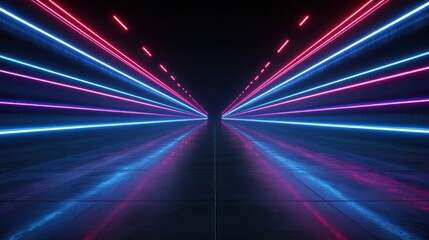 Poster - Abstract perspective of illuminated neon lights and symmetrical geometric pattern
