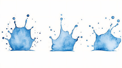 Poster - blue abstract watercolor splashes set, paint splashes on an isolated white background, hand drawn