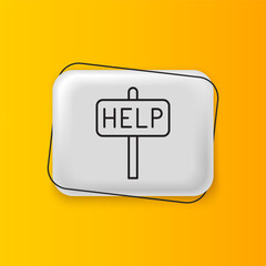 Poster - Black Ask for help text icon isolated on yellow background. Silver rectangle button. Vector