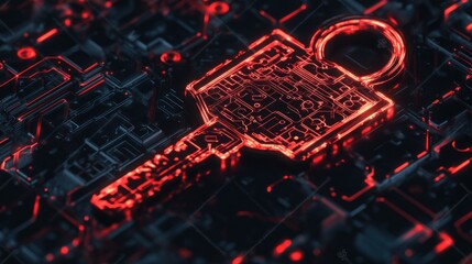 Poster - Glowing red key on circuit board abstract technology background