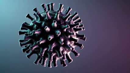 Aufkleber - Microscopic viral cell rotating against vibrant gradient background, revealing intricate structural details of dangerous pathogenic microorganism in precise scientific visualization