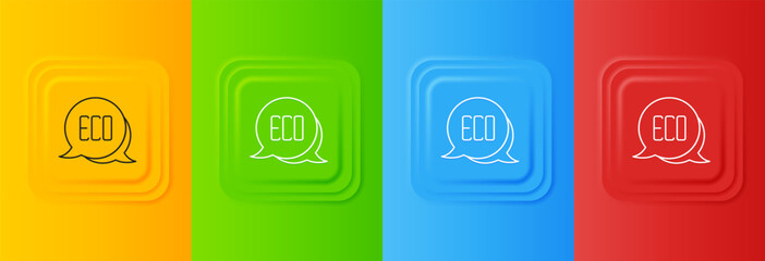 Poster - White Leaf Eco symbol icon isolated on colorful background. Banner, label, tag, logo, sticker for eco green. Set icons in square buttons. Vector