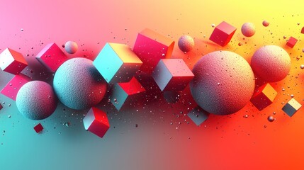 Poster - Floating Spheres and Cubes in Vibrant Hues