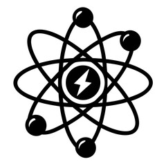 Poster - Atom energy icon vector illustration of atomic structure with lightning bolt for science and technology use isolated on transparent background