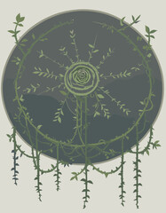 Poster - Floral Mandala: A detailed, artistic interpretation of a floral mandala, depicting a central rose encircled by intricate vines and leaves.