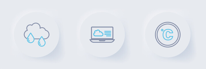 Poster - Set line Celsius, Weather forecast and Cloud with rain icon. Vector