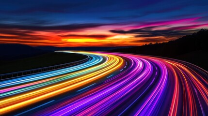 Poster - Colorful light trails on highway at night