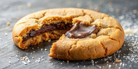 Poster - A close-up of a soft and chewy chocolate chip cookie with a rich chocolate filling, showing the delightful layers and texture of this classic treat.