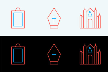 Poster - Set line Milan Cathedral, Picture and Pope hat icon. Vector