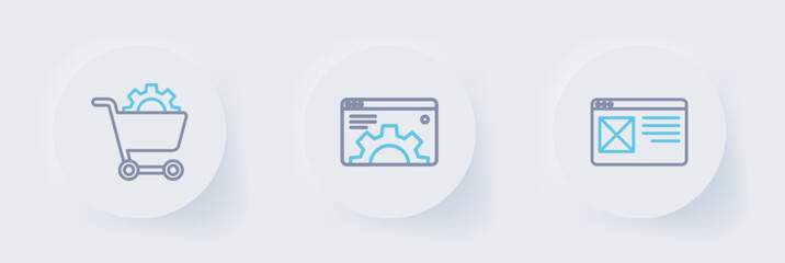 Poster - Set line Browser window, setting and Shopping cart icon. Vector