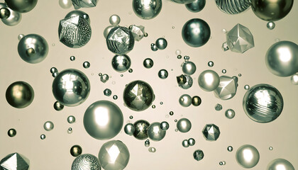 Poster - An Array Of Geometric Spheres And Cubes Floating In A Pale Beige Environment Modern Aesthetic Still Life Composition Concept 3d