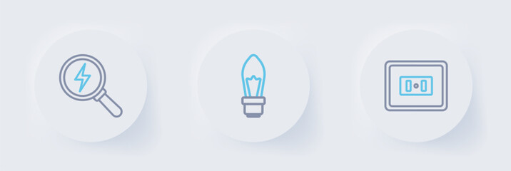 Poster - Set line Electrical outlet, Light bulb and Lightning bolt icon. Vector