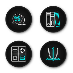Poster - Set line Graph, schedule, chart, diagram, Calculator, Office folders and Discount percent tag icon. Vector